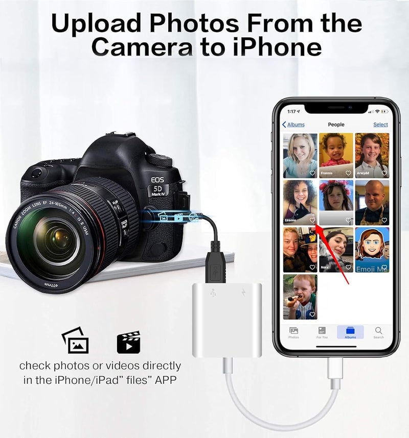 Wahbite Apple Lightning to USB Camera Adapter with Charging Port for iPhone/iPad to Connect USB Flash Drive, SSD Hard Drive, Card Reader, Keyboard, Mouse, Hubs, MIDI, Plug & Play - Image 2